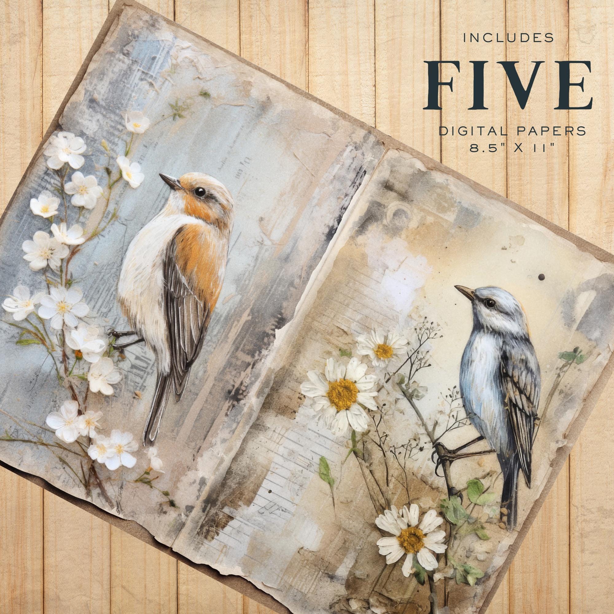 Vintage Bird Watercolor Junk Journal Kit, Digital Collage, Printable ...