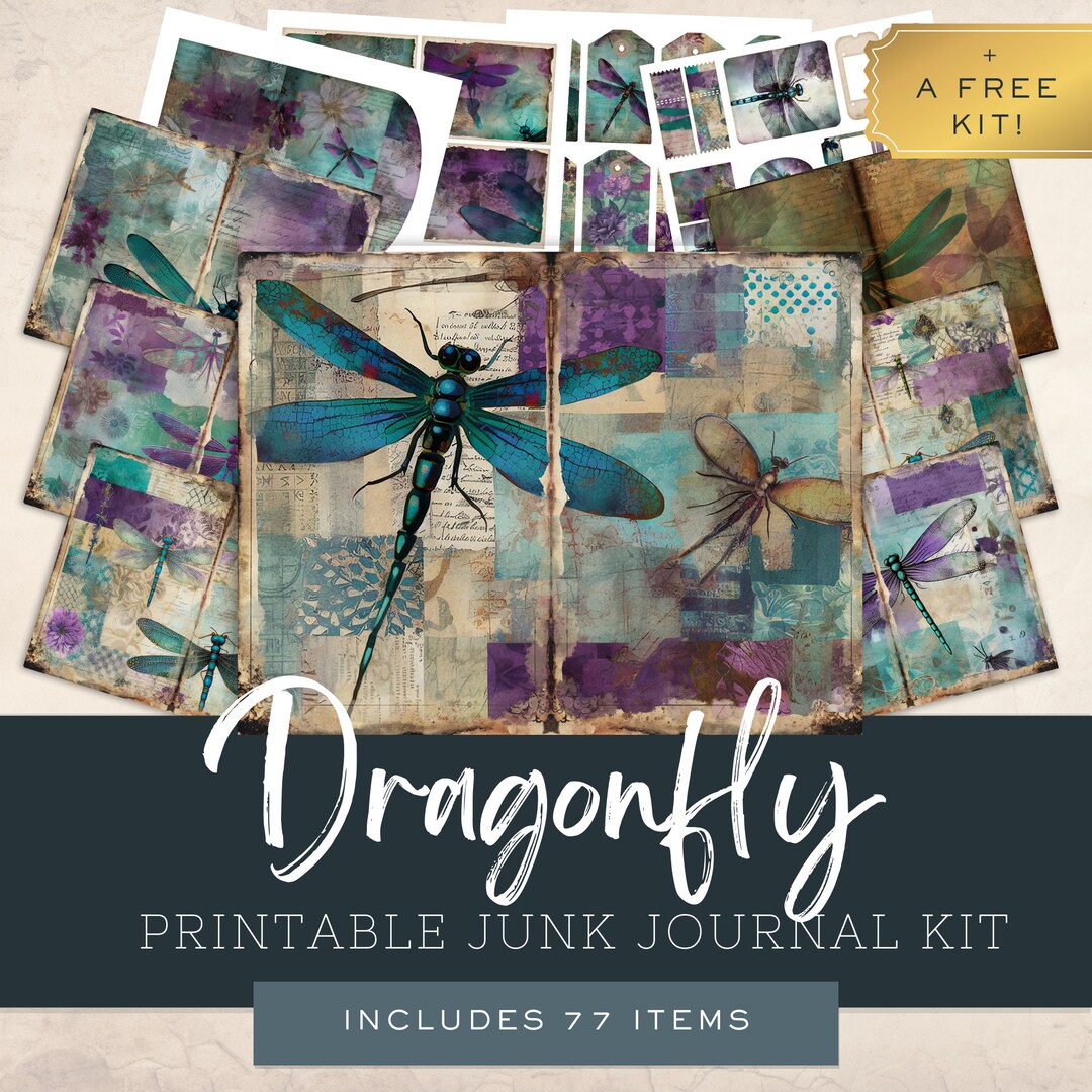 Dragonfly Junk Journal Kit, Purple and Teal, Ephemera Folio Template ...
