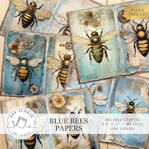 Bees Junk Journal Kit, Honey Bee, Vintage Bee, Digital Collage Sheet, Printable Junk Journal Paper, Beekeeper Papers, Beehives Supplies Gift