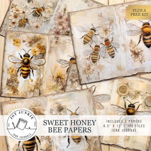 Bees Junk Journal Kit, Honey Bee, Vintage Bee, Digital Collage Sheet, Printable Junk Journal Paper, Beekeeper Papers, Beehives Supplies Gift