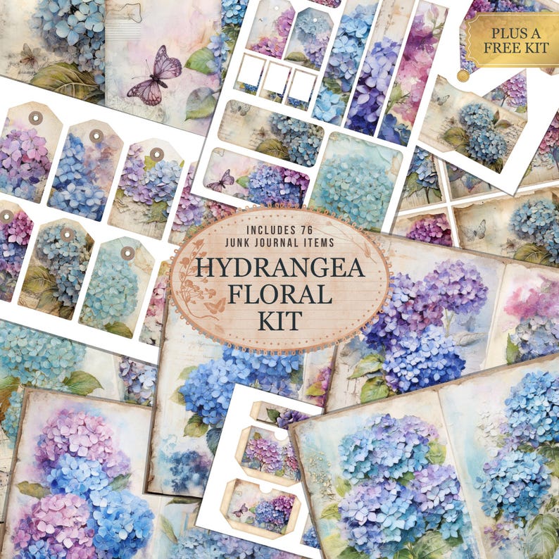 Hydrangea Junk Journal Kit, Printable Digital Garden Floral Ephemera ...