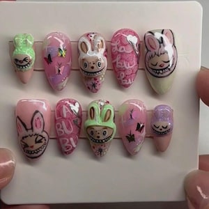 Labubu the Monsters Exciting Macaron 3D Press On Nail Set