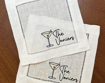 Personalized Embroidered Cocktail Napkin Set with Dirty Martini Glass