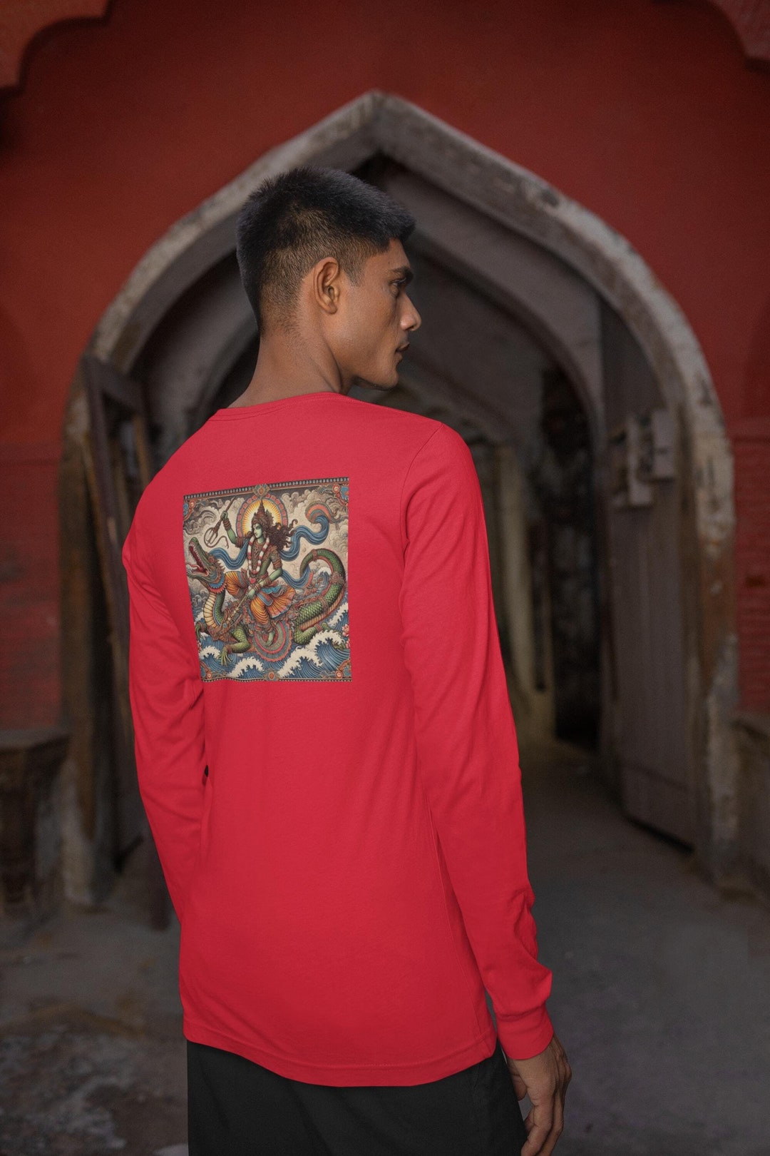 Varuna Jala Indian Traditional Folk Art Color Unisex Cotton Tee, Long ...