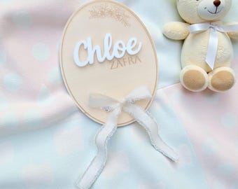 Disco personalizado para anúncio de nascimento de bebê, placa de madeira com nome para recém-nascido