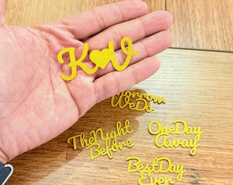 Confete personalizado para jantar de ensaio de casamento: papel cartão com glitter, nomes personalizados