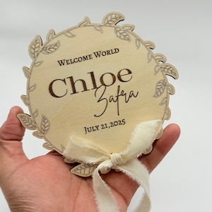 Personalized Birch Wood Baby Milestone Disc: Newborn Announcement Plaque
