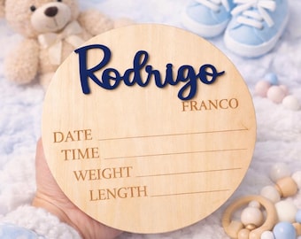 Placa personalizada com o nome do bebê, disco de anúncio de nascimento, lembrança personalizada para recém-nascido.