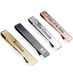 Personalized Tie Clip for Groomsman – Custom Engraved Wedding Gift, Father’s Day – Silver, Black, Gold, Rose Gold