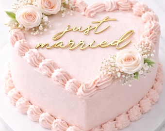 Enfeite de bolo em acrílico "Recém-casados", topo de bolo moderno para casamento.