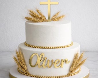 Name Cake Topper with Cross, Custom Acrylic Baptism Decoration