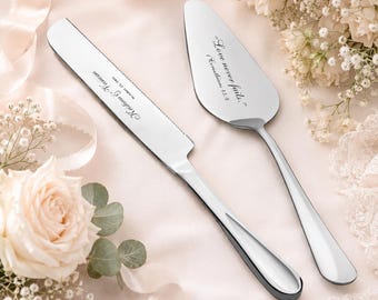 Personalized Wedding Cake Cutting Set, Bible Verse Engraved Stainless Steel Knife Server