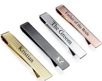 Custom Tie Bar, Engraved Stainless Steel Clip in Multiple Colors
