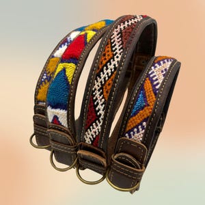 Boho Dog Collars - Handmade in Morocco - Colorful African Designs with Real Leather and Berber Carpet - 7 Different Choices & Multiple Sizes