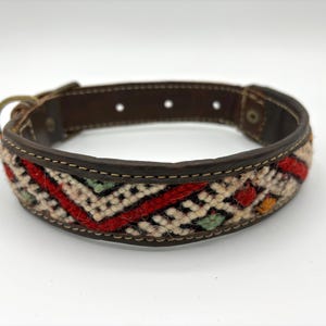 Handmade leather dog collar from Fes, Morocco with a tribal Berber pattern, boho style