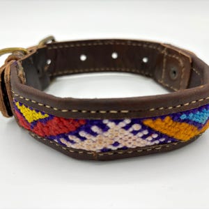 Unique Moroccan boho dog collar - real leather and authentic handwoven Berber carpet