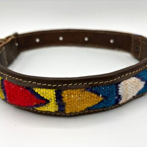 Handmade Moroccan leather dog collar, boho style with authentic Berber carpet