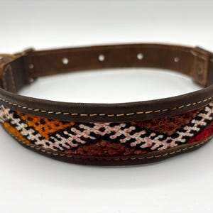 Bohemian handmade dog collar with a one-of-a-kind Moroccan Berber design on leather