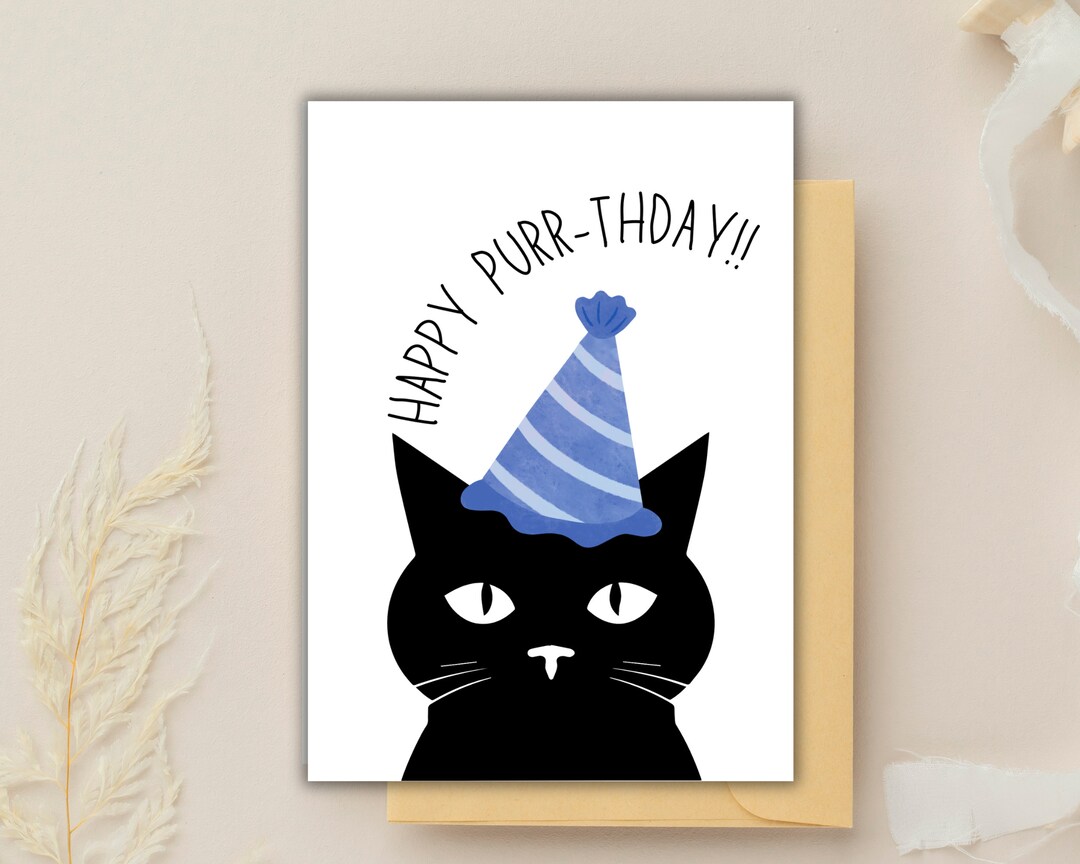 Printable Cat Birthday Card, Instant Download Birthday Card, Birthday ...