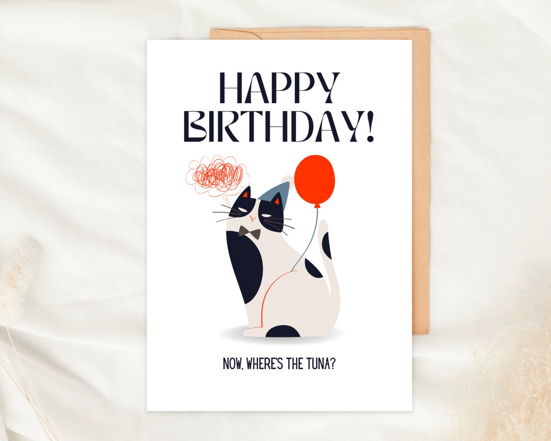 : bhiosng happy birthday card for cat lover, funny... Funny Birthday Card for Cat Lover, Printable Birthday Card, Digital ...