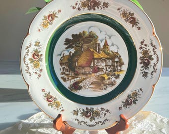 Vintage Ascot Service/Charger Plate By Wood and Sons England 10 5/8” Village Scene, Decorative Plate For Wall Gallery Wall, Cottage Decor