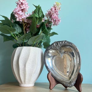Vintage Heart İsah Silver Plate Trinket Dish, Embossed Floral Design Dish, Vintage Silver Candy