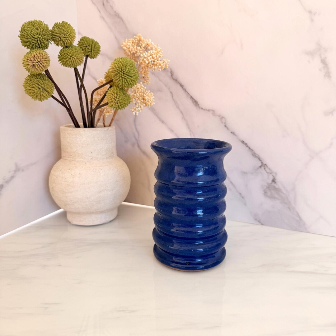 Vintage Signed Studio Pottery Vase Blue Ceramic Vase Handmade - Etsy