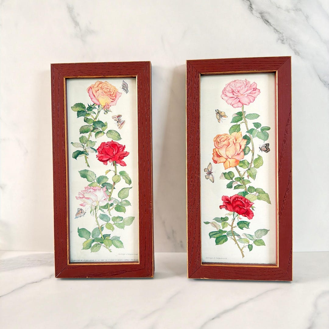 Vintage Floral Rose Prints Set | Framed Botanical Wall Art ...