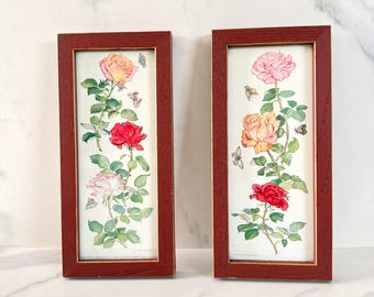 Vintage Floral Rose Prints Set | Framed Botanical Wall Art | Cottagecore Décor