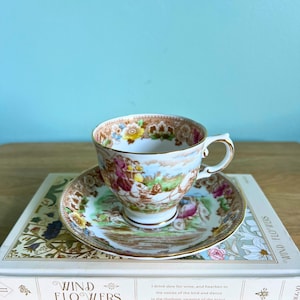 Vintage Royal Tuscan Footed Teacup And Saucer, English Fine Bone China Teacup, Coaching Days By Royal Tuscan, Tea Cup Collection
