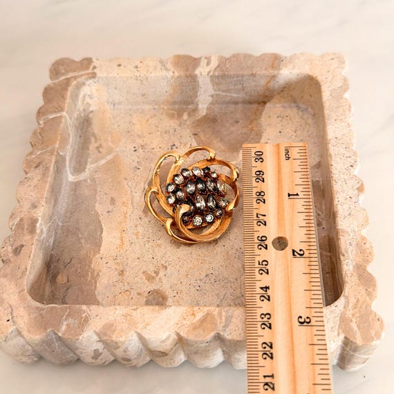 Vintage BSK Brooch Earrings Set Gold Tone Rhinest… - image 7
