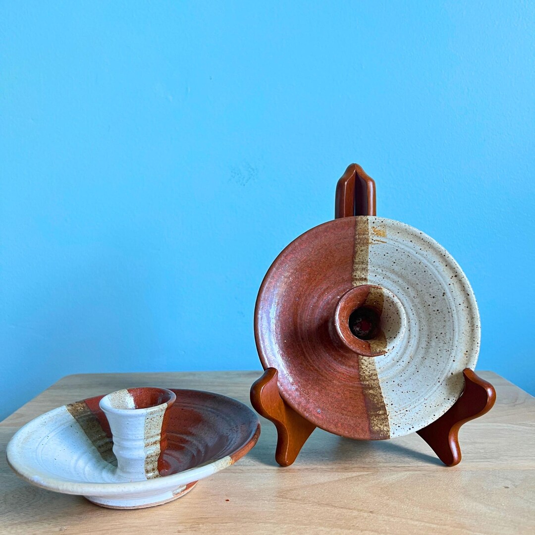 Handmade Ceramic Taper Candle Holders: Rustic Farmhouse Pottery, Set of ...