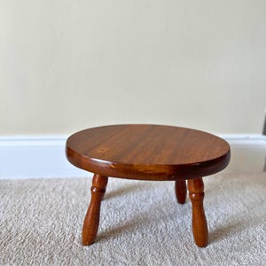 Vintage Wooden Stool, 13” Round Rustic Farmhouse Footstool, Plant Stand, Primitive Wood Riser, Cottage Décor