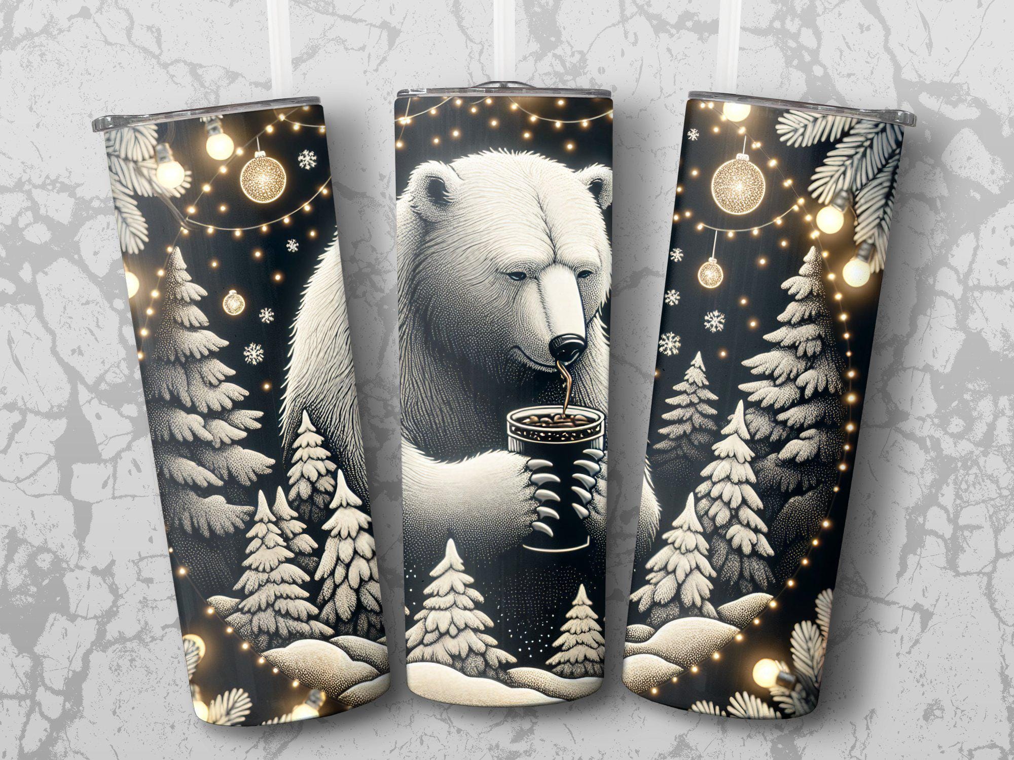 Vintage Inspired Polar Bear Tumbler Wrap PNG, Winter Wonderland Design, Digital Download, Christmas, Straight File Only, Seamless PNG