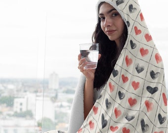 Valentinstag Herz Kapuzendecke, Perfektes Geschenk zum Kuscheln und Kuscheln, Unisex Hoodie Decke, Einheitsgröße