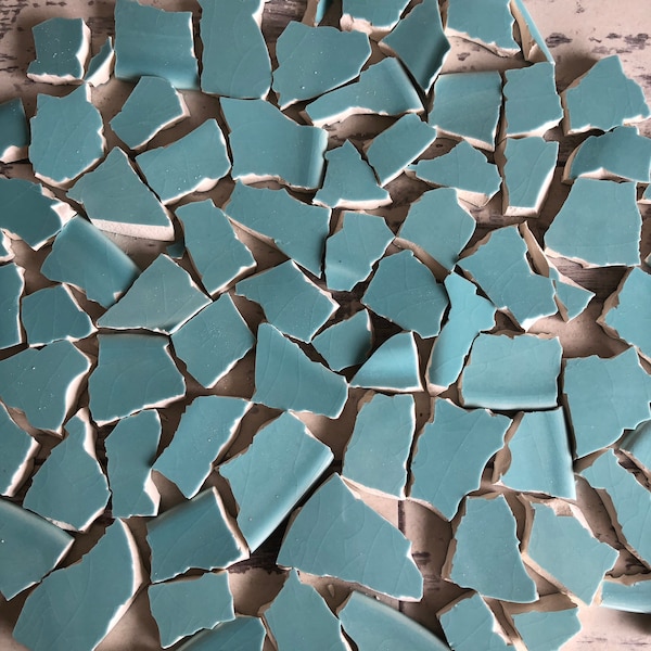 Mosaic Tiles Robins Egg Blue  75 + Hand Cut Pieces - Ceramic - Mixed Lot - Aqua Water-color Blue Green