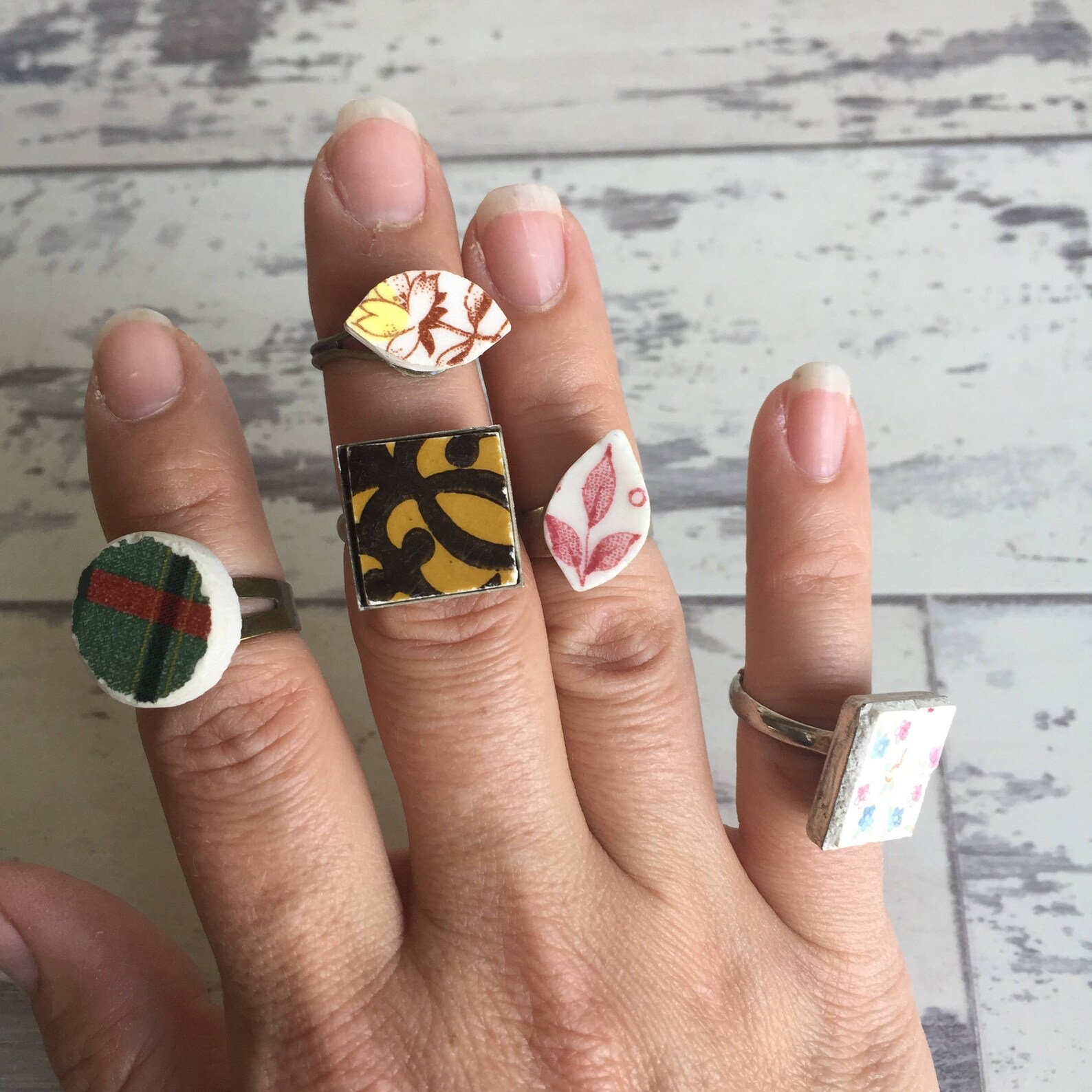 Broken Dish Ring Choice Statement Adjustable Stocking Etsy