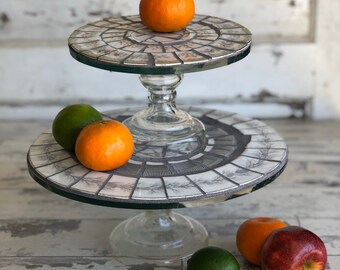 Vintage Broken China Mosaic Pedestal Cake Stands - Small and Medium - Very Quirky