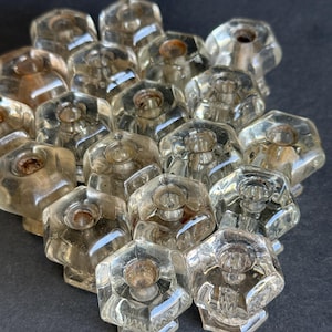 Antique Glass Hexagon Drawer Knobs Pulls - 1 inch - Lot 19