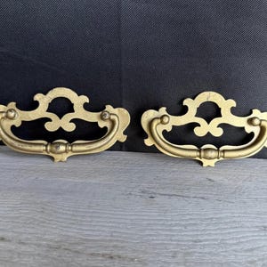 Vintage Colonial Drawer Pulls - Gold/Brass color Distressed Salvage - Set 2