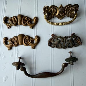 Antique Brass Escutcheon Handle Plates -Choice Filigree Verdigris Rusty Distressed Fancy for Cabinet or Drawer