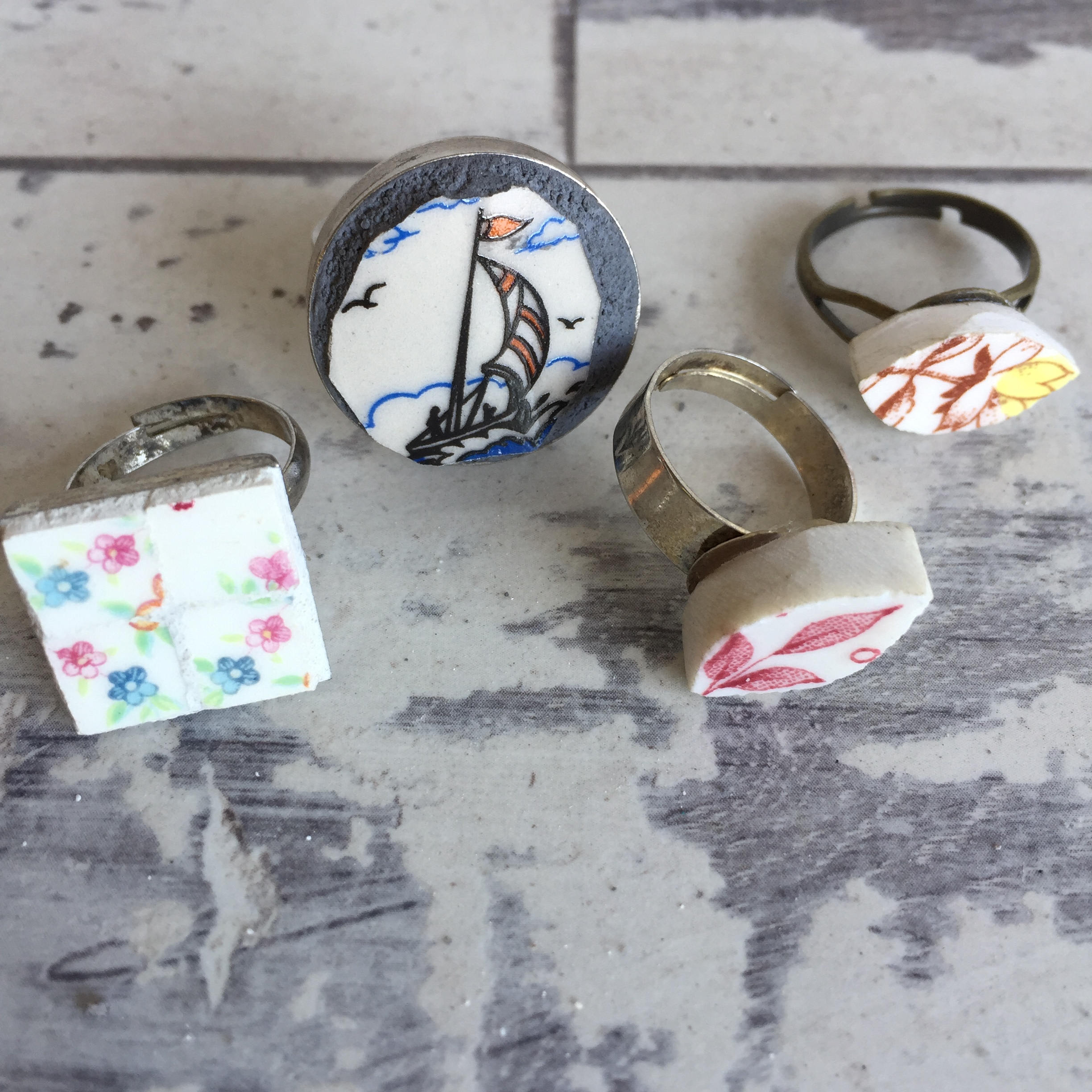 Broken Dish Ring Choice Statement Adjustable Stocking Etsy