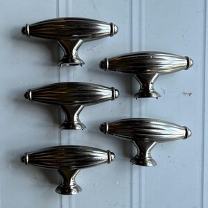 Vintage Silver Drawer Pulls - Zeppelin Art Deco T-Knob -Lot of 6