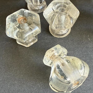 Antique Glass Hexagon Drawer Knobs Pulls - 1.5 Inch Size - Lot 4