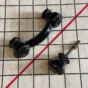 Antique Black Glass Hexagon Drawer Handle / Cabinet Knob