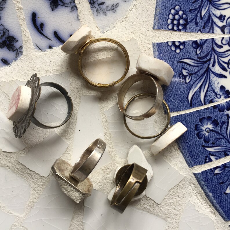 Broken Dish Ring Choice Statement Adjustable Stocking Etsy