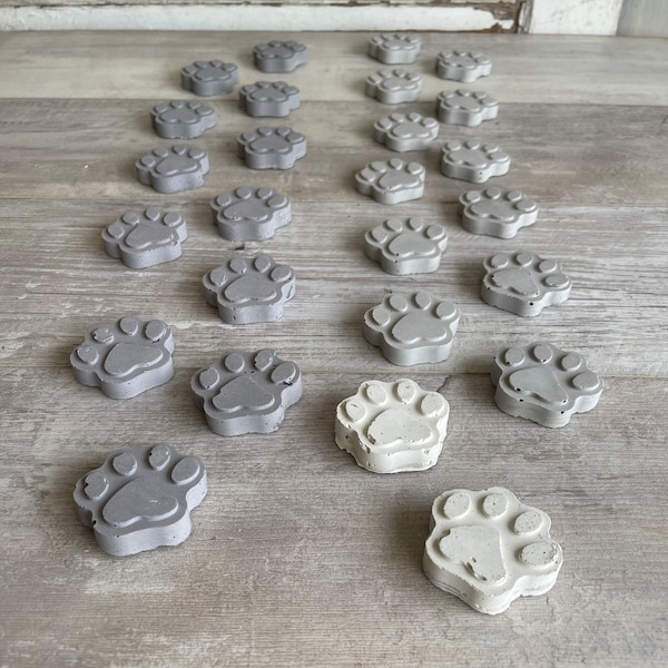 Cement Pet Paws - Mini Cookie Size Concrete - Choice of Colors - Set 2, Set 4, White and Gray