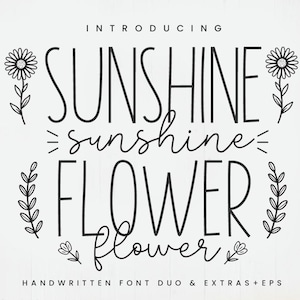 Sunshine Flower - Schriftart Duo, Groß und Schreibschrift, handgeschriebene Schrift, Cricut-Schrift, Procreate-Schrift, Paar-Schrift, Schreibschrift, Doodle-Schrift