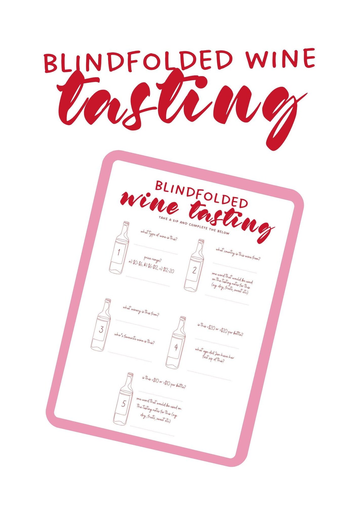 Blindfolded Wine Tasting Sheet Canva Template - Etsy