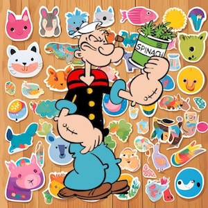 Popeye Sailor Man Vinyl Sticker, Cartoon Character Decal, Retro Nautical Art, Laptop Decal, Bumper Sticker, Waterproof Sticker
